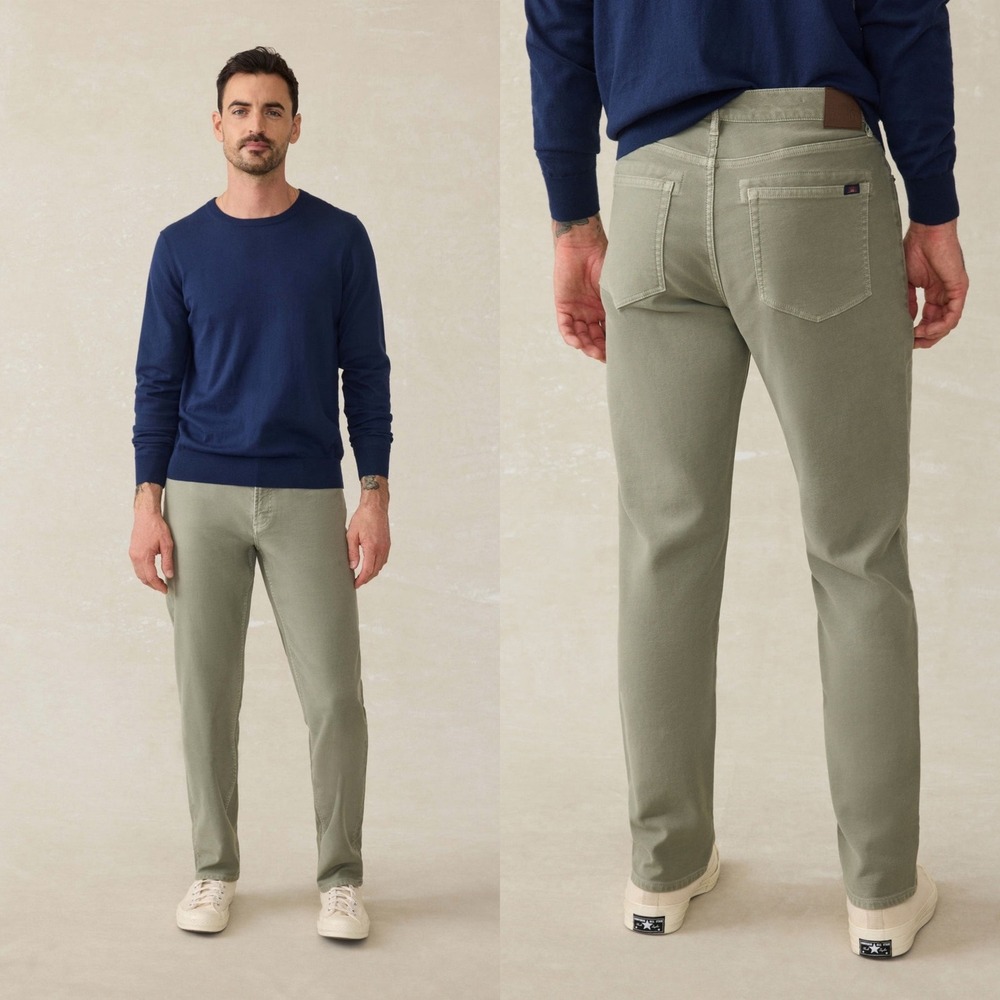 Faherty Stretch Terry 5-Pocket Pant Faded Olive 38x32  Straight Leg MBF2440-COS